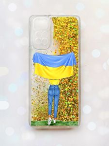 Чохол з плаваючими блискітками на Xiaomi Redmi Note 11 Золотий :: Дівчина з прапором (принт 263)