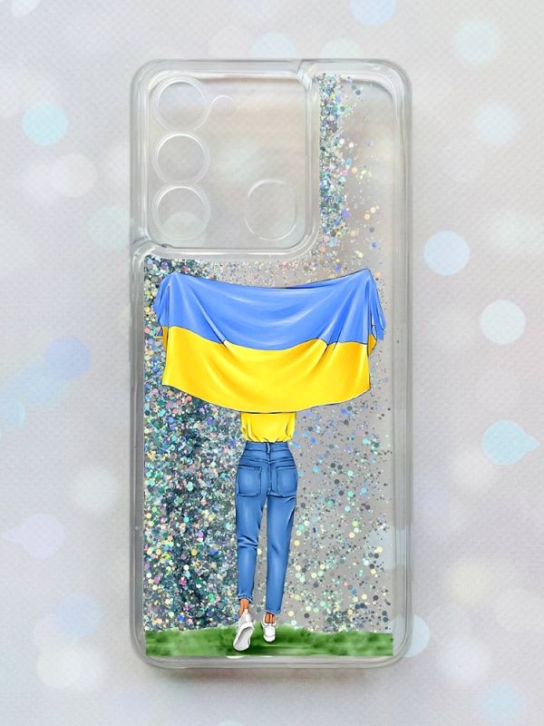 Чохол з плаваючими блискітками на TECNO Spark Go 2022 Срібний :: Дівчина з прапором (принт 263)