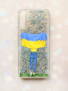Чохол з плаваючими блискітками на Samsung Galaxy A50 (2019) A505F Срібний :: Дівчина з прапором (принт 263)