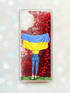 Чохол з плаваючими блискітками Samsung Galaxy A32 Червоний :: Дівчина з прапором (принт 263)