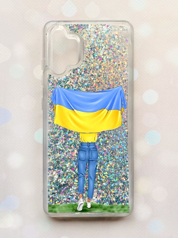 Чохол з плаваючими блискітками Samsung Galaxy A32 Срібний :: Дівчина з прапором (принт 263)