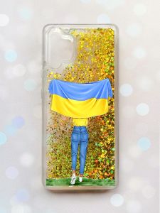 Чохол з плаваючими блискітками Samsung Galaxy A32 Золотий :: Дівчина з прапором (принт 263)