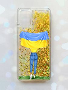 Чохол з плаваючими блискітками для Samsung Galaxy A03s (A037) Золотий :: Дівчина з прапором (принт 263)