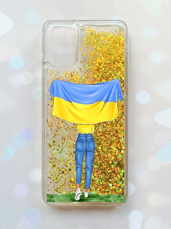 Чохол з плаваючими блискітками для Samsung Galaxy A03s (A037) Золотий :: Дівчина з прапором (принт 263)