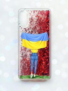 Чохол з плаваючими блискітками Samsung Galaxy A02 / A022 (2021) Червоний :: Дівчина з прапором (принт 263)