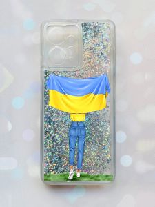 Чохол з плаваючими блискітками Xiaomi Redmi Note 12 4G Срібний :: Дівчина з прапором (принт 263)