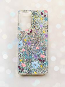 Чохол з плаваючими блискітками на Samsung Galaxy A52 (A525) Срібний :: Квітковий фон (принт 267)