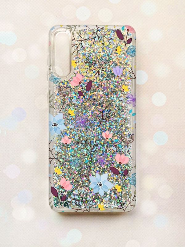 Чохол з плаваючими блискітками на Samsung Galaxy A50 (2019) A505F Срібний :: Квітковий фон (принт 267)