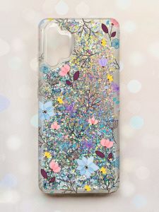 Чохол з плаваючими блискітками Samsung Galaxy A32 Срібний :: Квітковий фон (принт 267)