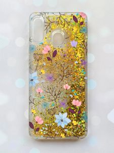 Чохол з плаваючими блискітками на Samsung Galaxy А30(2019) А305/A20 Золотий :: Квітковий фон (принт 267)