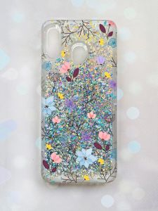 Чохол з плаваючими блискітками на Samsung Galaxy А30(2019) А305/A20 Срібний :: Квітковий фон (принт 267)