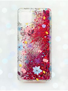 Чохол з плаваючими блискітками Samsung Galaxy A12 Рожевий :: Квітковий фон (принт 267)