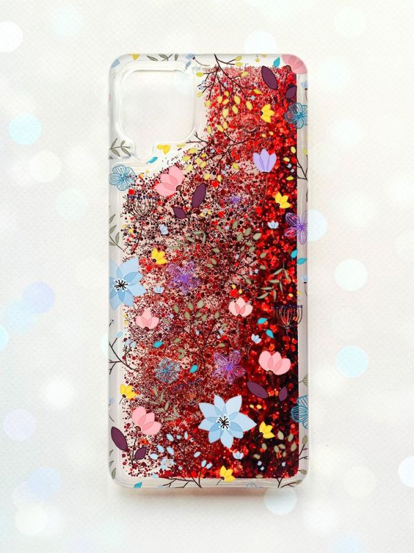 Чохол з плаваючими блискітками Samsung Galaxy A12 Червоний :: Квітковий фон (принт 267)