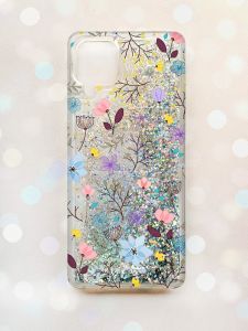 Чохол з плаваючими блискітками Samsung Galaxy A12 Срібний :: Квітковий фон (принт 267)