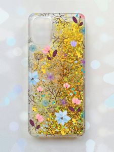 Чохол з плаваючими блискітками для Samsung Galaxy A03s (A037) Золотий :: Квітковий фон (принт 267)