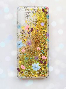 Чохол з плаваючими блискітками Samsung Galaxy A02 / A022 (2021) Золотий :: Квітковий фон (принт 267)