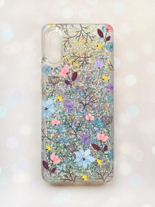 Чохол з плаваючими блискітками Samsung Galaxy A02 / A022 (2021) Срібний :: Квітковий фон (принт 267)
