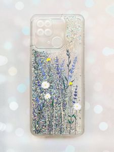 Чохол з плаваючими блискітками на Xiaomi Redmi 10С Срібний :: Польові квіти (принт 270)