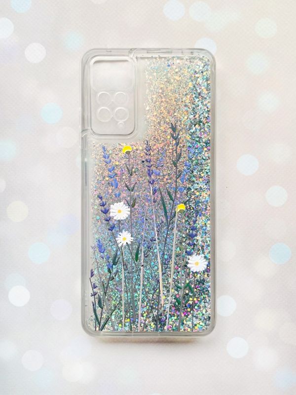 Чохол з плаваючими блискітками на Xiaomi Redmi Note 11 Pro Срібний :: Польові квіти (принт 270)