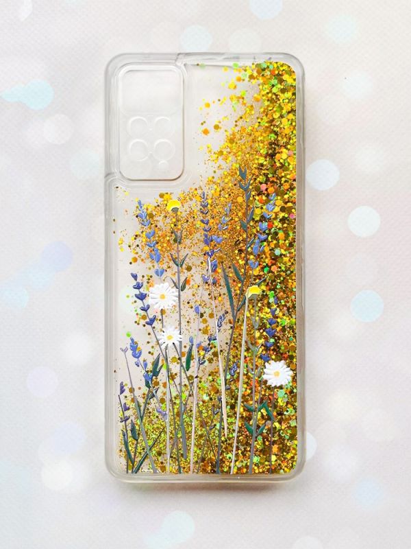 Чохол з плаваючими блискітками на Xiaomi Redmi Note 11 Pro Золотий :: Польові квіти (принт 270)