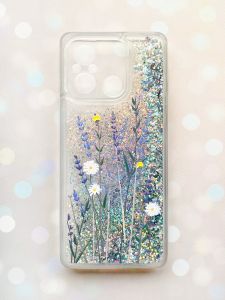 Чохол з плаваючими блискітками на Xiaomi Redmi 12C Срібний :: Польові квіти (принт 270)