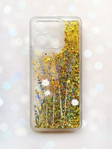Чохол з плаваючими блискітками на Xiaomi Redmi 12C Золотий :: Польові квіти (принт 270)
