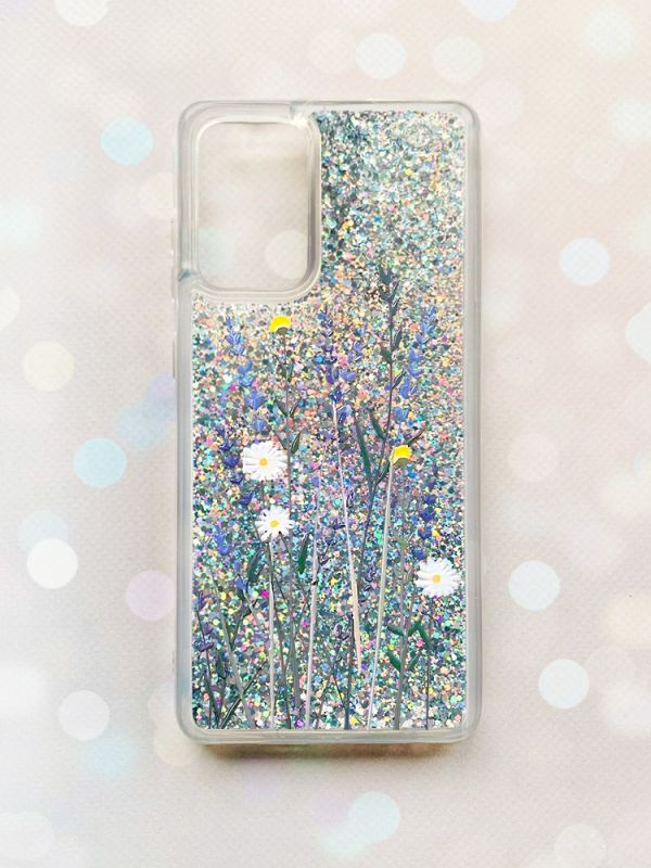 Чохол з плаваючими блискітками на Samsung Galaxy A52 (A525) Срібний :: Польові квіти (принт 270)