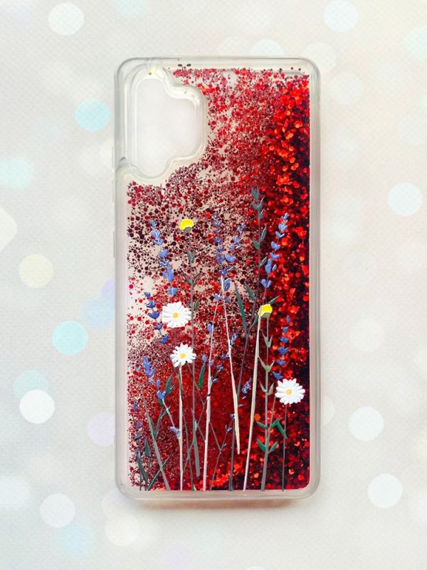 Чохол з плаваючими блискітками Samsung Galaxy A32 Червоний :: Польові квіти (принт 270)