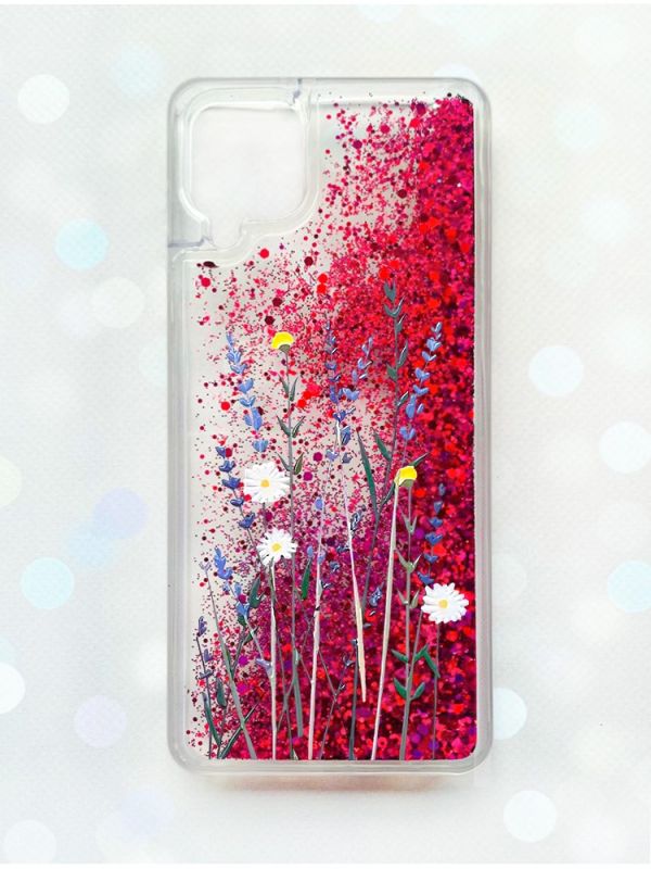 Чохол з плаваючими блискітками Samsung Galaxy A12 Рожевий :: Польові квіти (принт 270)