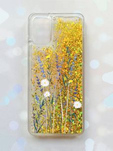 Чохол з плаваючими блискітками для Samsung Galaxy A03s (A037) Золотий :: Польові квіти (принт 270)