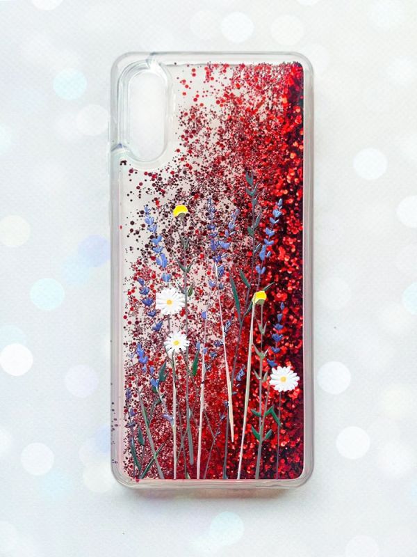 Чохол з плаваючими блискітками Samsung Galaxy A02 / A022 (2021) Червоний :: Польові квіти (принт 270)