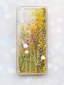 Чохол з плаваючими блискітками Samsung Galaxy A02 / A022 (2021) Золотий :: Польові квіти (принт 270)