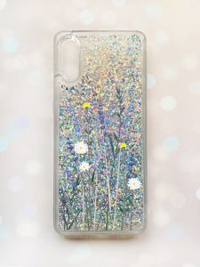 Чохол з плаваючими блискітками Samsung Galaxy A02 / A022 (2021) Срібний :: Польові квіти (принт 270)