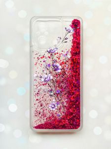 Чохол з плаваючими блискітками на Xiaomi Redmi 12C Рожевий :: Гілочка квітів (принт 278)