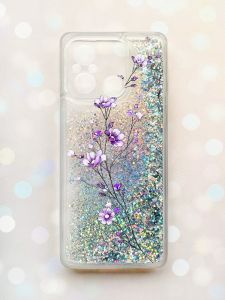 Чохол з плаваючими блискітками на Xiaomi Redmi 12C Срібний :: Гілочка квітів (принт 278)