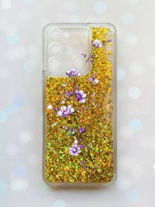 Чохол з плаваючими блискітками на TECNO Spark Go 2022 Золотий :: Гілочка квітів (принт 278)