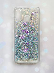 Чохол з плаваючими блискітками на Samsung Galaxy А30(2019) А305/A20 Срібний :: Гілочка квітів (принт 278)