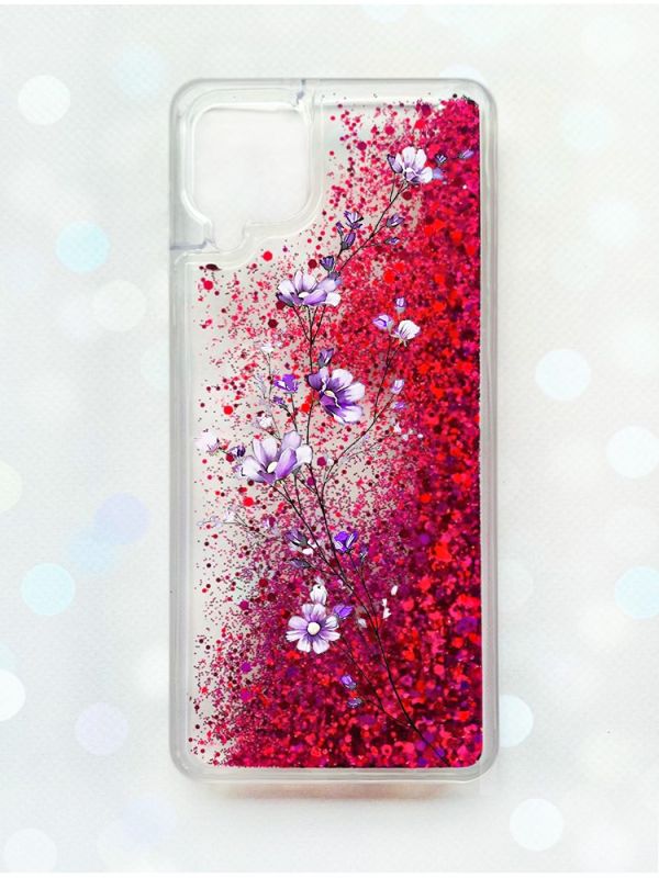 Чохол з плаваючими блискітками Samsung Galaxy A12 Рожевий :: Гілочка квітів (принт 278)