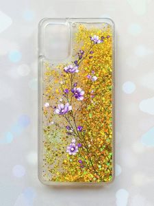 Чохол з плаваючими блискітками для Samsung Galaxy A03s (A037) Золотий :: Гілочка квітів (принт 278)