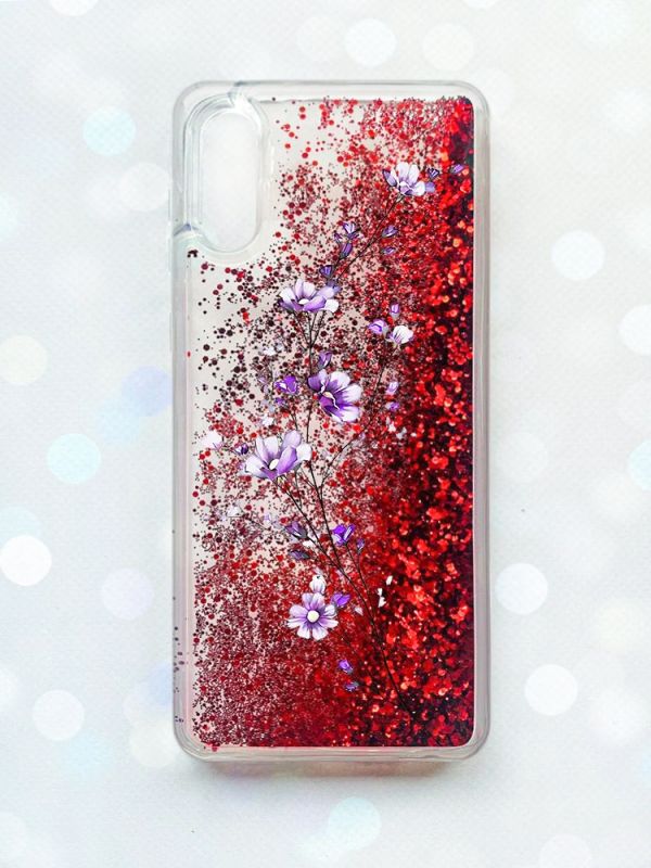 Чохол з плаваючими блискітками Samsung Galaxy A02 / A022 (2021) Червоний :: Гілочка квітів (принт 278)