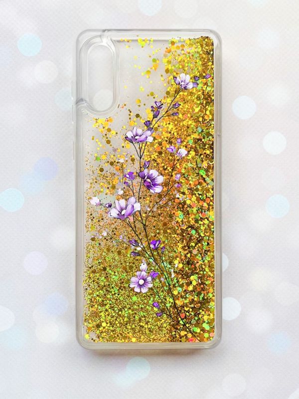 Чохол з плаваючими блискітками Samsung Galaxy A02 / A022 (2021) Золотий :: Гілочка квітів (принт 278)