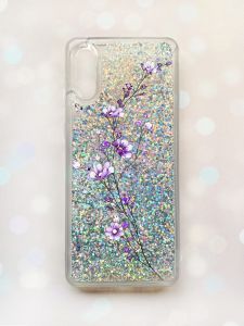 Чохол з плаваючими блискітками Samsung Galaxy A02 / A022 (2021) Срібний :: Гілочка квітів (принт 278)