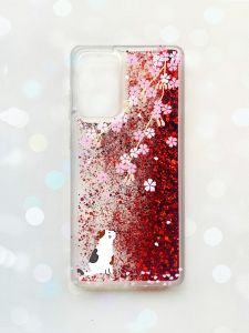 Чохол з плаваючими блискітками на Samsung Galaxy A52 (A525) Червоний :: Котик і сакура (принт 283)