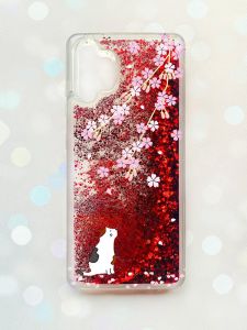 Чохол з плаваючими блискітками Samsung Galaxy A32 Червоний :: Котик і сакура (принт 283)