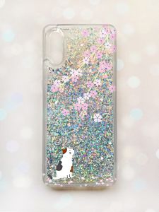 Чохол з плаваючими блискітками Samsung Galaxy A02 / A022 (2021) Срібний :: Котик і сакура (принт 283)