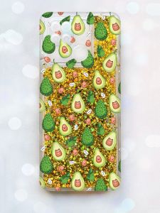 Чохол з плаваючими блискітками на Xiaomi Redmi 10С Золотий :: Авокадо з котиками (принт 301)
