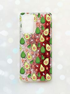 Чохол з плаваючими блискітками на Samsung Galaxy A52 (A525) Червоний :: Авокадо з котиками (принт 301)