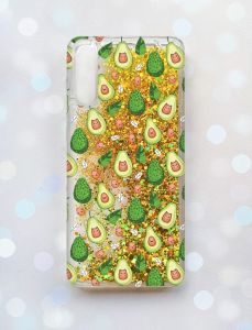 Чохол з плаваючими блискітками на Samsung Galaxy A50 (2019) A505F Золотий :: Авокадо з котиками (принт 301)