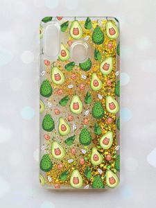 Чохол з плаваючими блискітками на Samsung Galaxy А30(2019) А305/A20 Золотий :: Авокадо з котиками (принт 301)