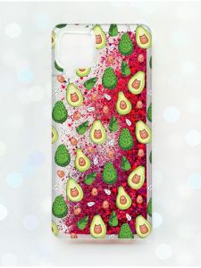 Чохол з плаваючими блискітками Samsung Galaxy A12 Рожевий :: Авокадо з котиками (принт 301)